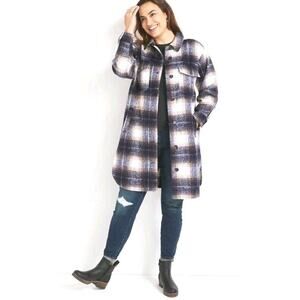 Shacket Flannel Wool Blend Jacket Women's Medium Cozy Plaid Button Down Fall